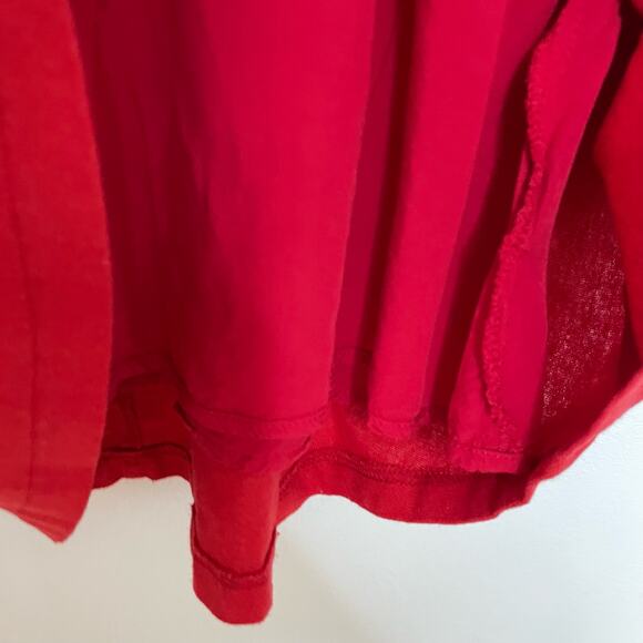 All In Favor Red Mini Dress M Womens Sleeveles V Neck Tie Detail Linen Ruffle - Picture 3 of 7